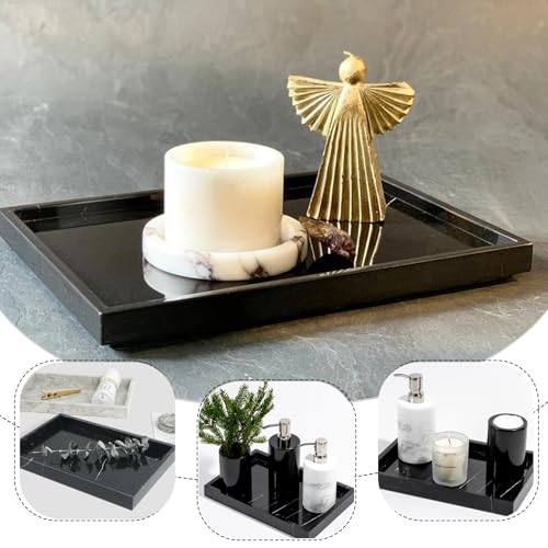 Natural Marble Tray, Stone Tray for Bedroom/Bathroom/Kitchen/Vanity Countertop, Jewelry Tray for Rings Earrings Necklace Bracelet Watch, Room Decor Aesthetic - color: Black Marquina, size: 11.8" x 7.9" x 1.2"