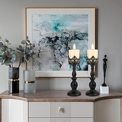 Candle Holders for Pillar Candles Gothic Matte Black Vintage Tall Candle Holders Set of 2 Decorative Large Table Centerpieces Candle Stand Decor (Black 2PCS A) - color: Black 2pcs a