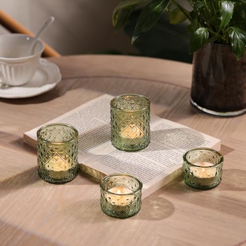 NITIME 24pcs Assorted Green Votive Candle Holders, Tealight Candle Holders for Table Centerpiece, Green Glass Candle Holder Decor for Wedding, Party & Home Decor - color: Green