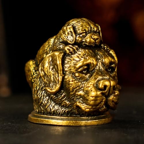 CHOVY Solid Brass Dog Head Sculptures Set Big Small Vintage Figurines 100% Pure Brass, Handcrafted Collectible Animal Statues, Mid-Century Modern Desk Decor for Office, Study Oddities Collections - color: Dog Heads