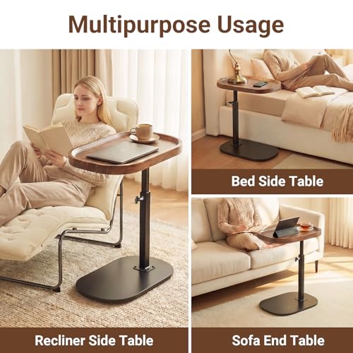 Adjustable Height TV Dinner Tray Table for Eating, 360°Swivel Small C Shaped End Side Table for Living Room, Bedroom,Hospital, Couch Armrest Table that Slide Under Sofa, Bed, Desk - style: Oval-Adjustablle Height