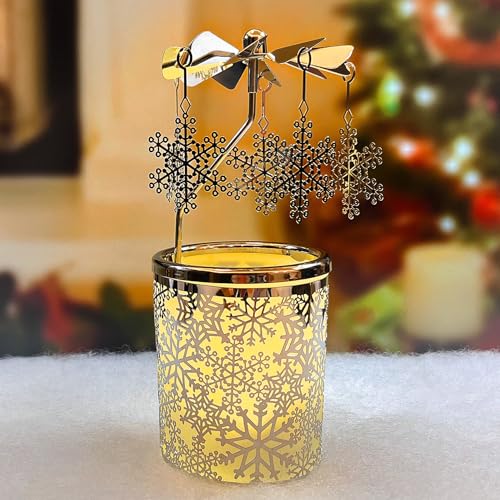 iLaJao Rotary Tea Light Carousel Angel Rotary Candle Holders Spinning Tealight Holders Christmas Decoration for Tabel Centrepieces Gift for Mom Women Wife Birthday-6 ¼ Inch Tall (Snowflake) - color: Snowflake