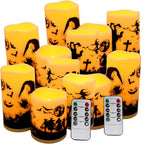 12-Pack Halloween Ink Painting Large Electronic Waxes with Remote Control, Flameless LED Candles for Halloween Spooky, Halloween Ambient Sense Artifacts. - color: 12Pack-halloween