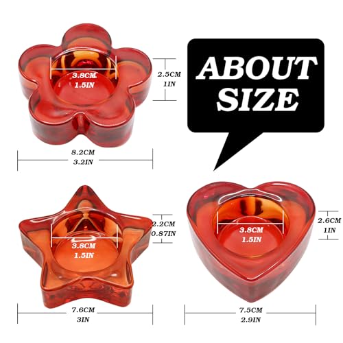 Red Votive Candle Holders Set of 12, (3 Sizes,Heart/Flower/Star) Glass Tealight Candle Holders Bulk for Wedding Table Centerpiece,Birthday Party,Valentines Day,Christmas Decorations,Home Decor(Red) - color: Red
