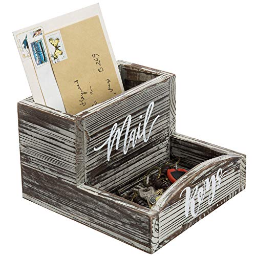 MyGift Rustic Torched Wood Mail Holder and Key Organizer Entryway Storage Tray with Cursive Mail and Keys Word Design, Office, Dorm, Classroom Desktop Organizing Bin - color: Torched Wood