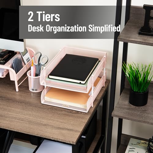 Mind Reader Stackable Paper Tray, Desktop Organizer, File Storage, Office, Metal Mesh, 2 Pcs, Pink - color: Pink
