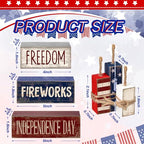 CroBlissful 4 Pcs 4th of July Decorations Patriotic Memorial Day Tabletop Decorations Red White Blue Table Centerpieces Sign for Office Tiered Tray Home Shelf 250th Anniversary(Patriotic) - style: Patriotic