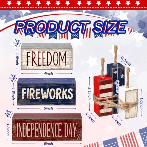 CroBlissful 4 Pcs 4th of July Decorations Patriotic Memorial Day Tabletop Decorations Red White Blue Table Centerpieces Sign for Office Tiered Tray Home Shelf 250th Anniversary(Patriotic) - style: Patriotic