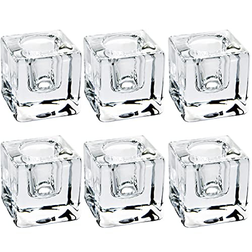 6 PCS Square Glass Taper Candle Holder, Crystal Clear Candlestick for Dining Table, Wedding, Thanksgiving and Christmas.… - color: Transparent 6pcs