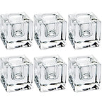 6 PCS Square Glass Taper Candle Holder, Crystal Clear Candlestick for Dining Table, Wedding, Thanksgiving and Christmas.… - color: Transparent 6pcs
