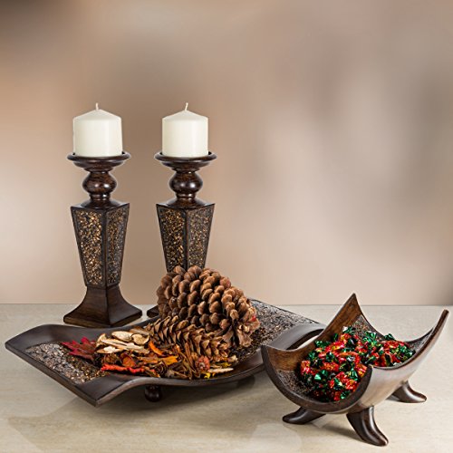 Creative Scents Schonwerk Brown Pillar Candle Holder Set of 2- Crackled Mosaic Design- Functional Table Decorations- Centerpieces for Dining/Living Room- Best Wedding Gift - color: Brown With Crackled Glass