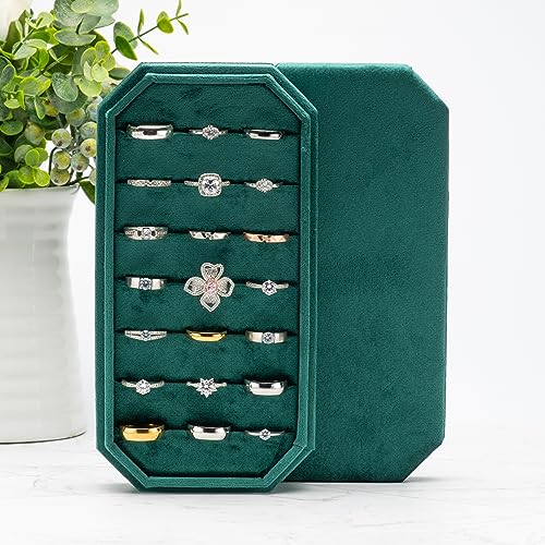 Velvet Ring Organizer Display Tray Jewelry Box Earring Holder Case for Wedding Birthday Christmas Day (Green) - color: Green