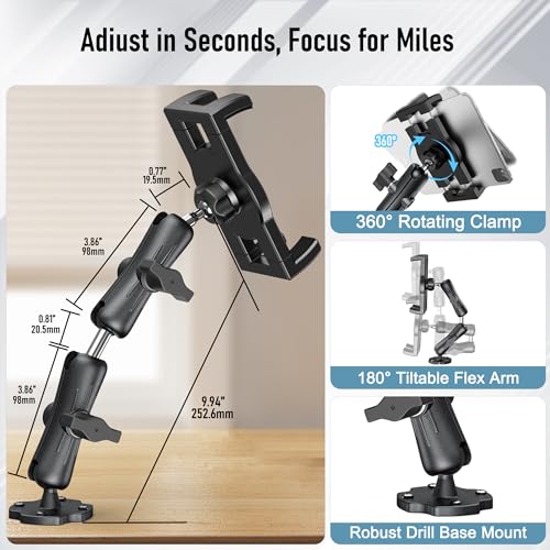 Aluminum Heavy Duty Tablet Mount Car Holder Dashboard for Truck/Vehicle/Desk/Wall, 360° Adjustable Dual Arm iPad Stand Holder Mount for 4.7"-12.9" iPad Pro/Air/Mini/Samsung Galaxy Tab - size: Dual arm