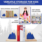 Decorably Blue Mountain Book Ends for Kids Books - 1 Set Non-Skid Wooden Bookends for Kids, Book Ends for Shelves, Kid's Room, Baby's Nursery, Classroom