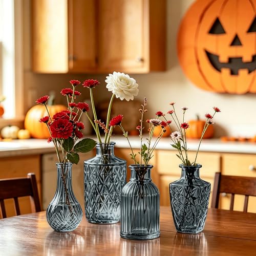 Glass Bud Vases in Bulk Set of 17, Black Small Mini Vases for Flowers, Vintage Vase for Centepiece,Wedding, Table Decor, Baby Shower, Christmas, Home and Events - color: Black