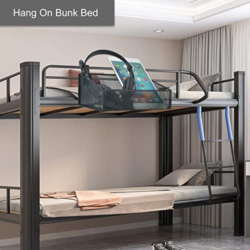 Bedside Caddy Hanging Storage Basket Beside Shelf Metal Organizer for Collage Dorm Bunk Bed,Hospital Bed,Baby Bed - Bedroom Essentials for Magazine,Remote Control,Phone,Drinks (Black) - color: Black