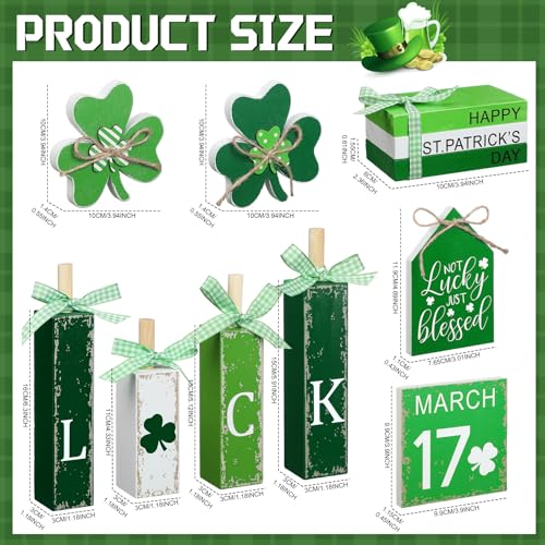 Vercraft 11 Pcs St. Patrick's Day Table Decorations Wood Faux Books Irish Table Top Decor Clover Wooden Sign Centerpiece for St. Patrick's Day - style: Clover