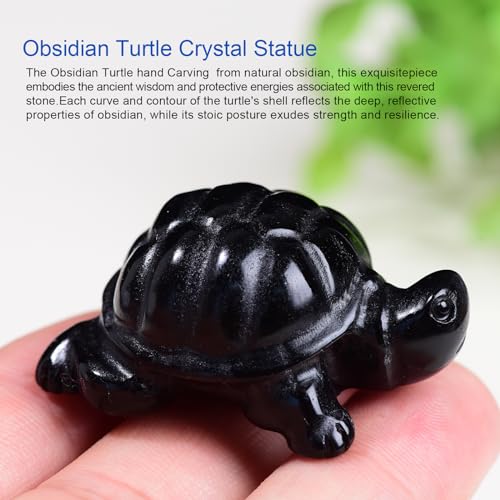 1.8 Inch Black Obsidian Turtle Crystal Figurines,Hand-Carved Healing Crystals lucky Turtle divination Decor,stone turtle Statues Energy Gemstones sculptures,Tortoise Memorial Gifts for Girls and Women - color: Obsidian