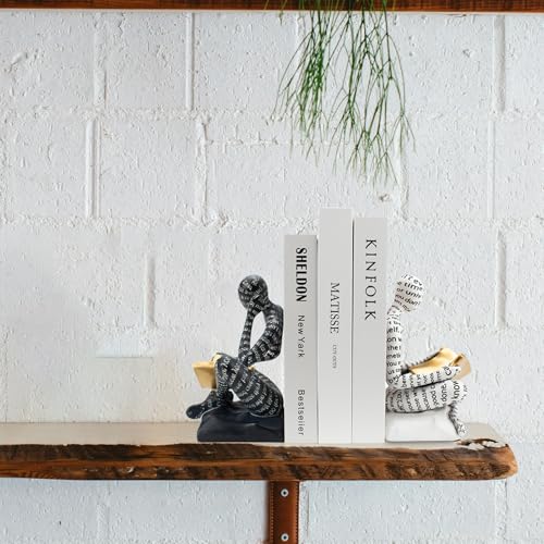 Heavy Duty Book Ends for Shelves, Thinker Decorative Bookends for Heavy Books, Unique Book Stoppers to Hold Book, Bookshelf Accessories, Modern Home Office Decor Aesthetic Black & White - style: Readers