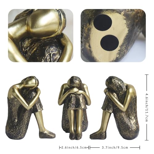Pigort Rustic Gold Thinker Statue Abstract Sculpture - Collectible Woman Figurine Art Home Office Bookshelf Decorative Objects Desktop Decor for Women, 4.6 x 3.7 x 2.6 inches