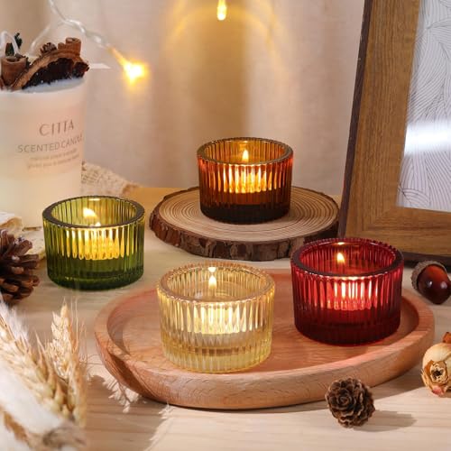 HAVITI 24 Pack Tealight Candle Holders, Multicolor Votive Tea Light Candle Holder Glass for Gold Centerpieces Fall Wedding Table Decor Home Decor - color: Multicolor, size: 1.3" x 2"