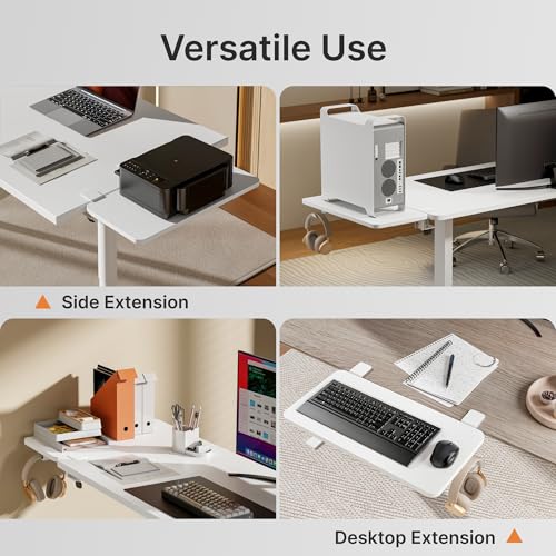 PEGZONE Desk Extender Tray, 24" x 12" Clamp On Shelf, Desk Extension with Laptop Holder, Table Arm Rest, Clamp On Keyboard Tray for Office and Home, Workstation Organizer, Medium, White - size: 24 x 12 inch, style: White with laptop shelf