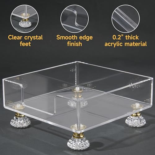 Acrylic Napkin Holder with Feet, LUVCOSY Acrylic Cocktail Napkin Holder, Clear Napkin Tray, Unique Crystal Feet Design, Napkin Dispenser for Table, Bar, Kitchen, Dining Room, 7x7 Inches - Square - color: White, size: Square
