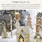 MACKENZIE-CHILDS Enamel Pillar Candlestick, Cute Pillar Candle Stand, Medium, Brown-and-White Mocha Check - color: Mocha Check, size: Medium