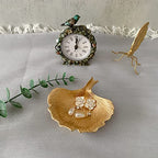 Metal Jewelry Dish, Small Leaf Shaped Ring Holder Jewelry Organizer, Trinket Dish Vanity Tray for Dresser Christmas Birthday Wedding Gifts - color: Ginkgo-Gold