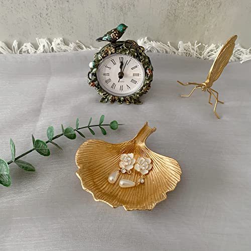 Metal Jewelry Dish, Small Leaf Shaped Ring Holder Jewelry Organizer, Trinket Dish Vanity Tray for Dresser Christmas Birthday Wedding Gifts - color: Ginkgo-Gold