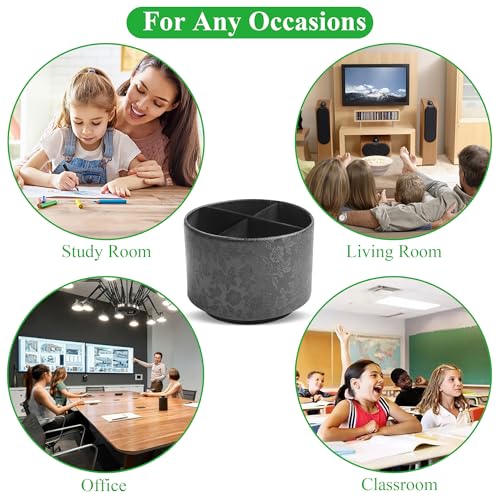 lizimandu Round Leather Art Supply Organizer,Remote Control Holder,360 Degree Spinning,Multi-Functional Pencil Holder,4 Compartments Desktop Stationary Organizer(1-Liuli Black) - color: 1-Liuli Black
