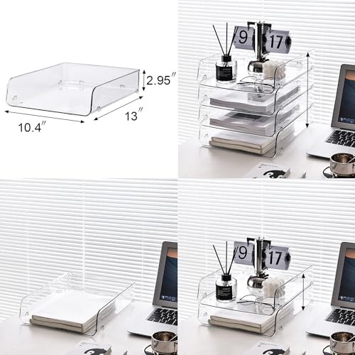 Gagee 4 Pack Paper Organizer for Desk,Clear Stackable Paper Sray Holder, Office Desk Organizer for Notes, Pens, File, Document - size: 4 Vertical