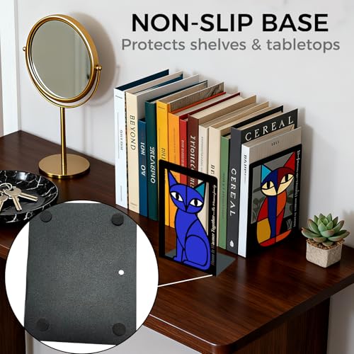 GUSFREUD Metal Cat Bookends Set of 2 – Decorative Cat Metal Book Ends for Shelves, The Mewsons Family Collection, Modern Cat Bookends for Living Room, Office & Bedroom