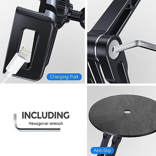 Tablet Stand Holder for iPad, Adjustable with 360 Rotating Base for Desk, Aluminum Swivel Tablet Stand Compatible with iPad Air, Mini, 10.2,9.7, Pro 11/13 and More, Black