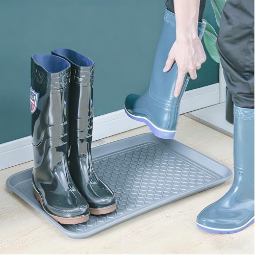 Hard Plastic Boot Tray for Entryway,Boot Mat,Shoe Tray,Shoe Mat for Indoor and Outdoor Use (Gray Grid (Hard Plastic) 2Pcs, 29.5X14.9 inch) - color: Gray Grid (Hard Plastic) 2pcs, size: 29" x 14" x 1.2"
