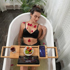 Utoplike Bamboo Bathtub Caddy Tray Bath Tray for Tub, Adjustable Bathroom Bathtub Organizer with Book Tablet Wine Glass Cup Towel Holder - color: 19.8-33.5 in