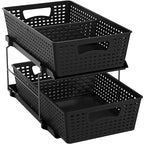 Simple Houseware 2 Tier Bathroom Organizer Tray Pull-Out Sliding Drawer, Under Sink Storage, Black - color: Black