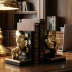 Gold Abstract Face Bookends Set,Modern Thinker Bookshelf Decorative Bookends,Cool Black Gold with Puzzle Design,for Shelves, Desk & Home Office Decor Accessories