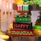 Yuntau 4 Pcs Happy Kwanzaa Table Decorations Kwanzaa Tiered Tray Decor Rustic African Candlestick Wood Block Tabletop Sign Gift Centerpiece Farmhouse Table Decor for Home Office Party Supplies - style: Candlestick