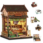 Book Nook Kit - DIY Miniature Japanese Wagashi Shop, 3D Wooden Puzzle Dollhouse with LED Lights, Tiny Bookend & Creative Bookshelf Decor, Craft Gift for Adults, Teens & Book Lovers - style: Wagashi Shop