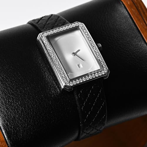 Oirlv Solid Wood Single Watch Display Stand Black Premium Leather Watch Holder for Men and Women - color: Black