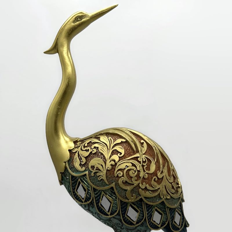 Set of 2 Blue and Gold Crane Figurines – Elegant Decorative Bird Statues for Home Décor, 17” and 14” Tall Crane Sculptures, Luxury Animal Figurines for Living Room, Office, or Gift