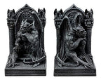 Ebros Gothic Sculptural The Thinker Gargoyle Bookends Figurine Set 6.25" H Medieval Le Penseur Resin Sculpture Gargoyles Statue Pair
