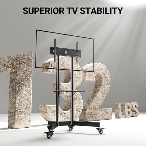 PERLESMITH Rolling TV Stand with Lockable Wheels for 32-86 Inch TVs Holds up to 132 Lbs, Height Adjustable Mobile TV Stand on Wheels with Laptop Shelf, Rolling Tv Cart Max VESA 600x400mm PSTVMC01 - size: 32-86 Inch