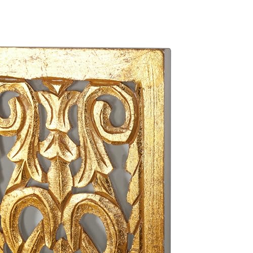 Deco 79 Wooden Floral Handmade Home Wall Decor Intricately Carved Arabesque Wall Sculpture, Wall Art 12" x 1" x 36", Gold - color: Gold