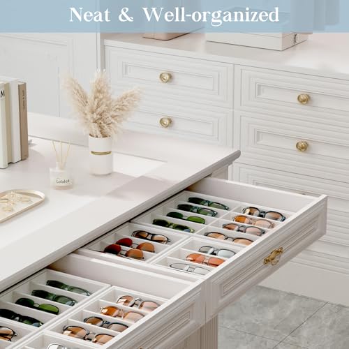 Lolalet Sunglasses Organizer Tray, 8 Grids Velvet Glasses Eyewear Holder Trays, Sunglass Display Drawer Storage for Women Men -1 Pack, Beige - color: Beige