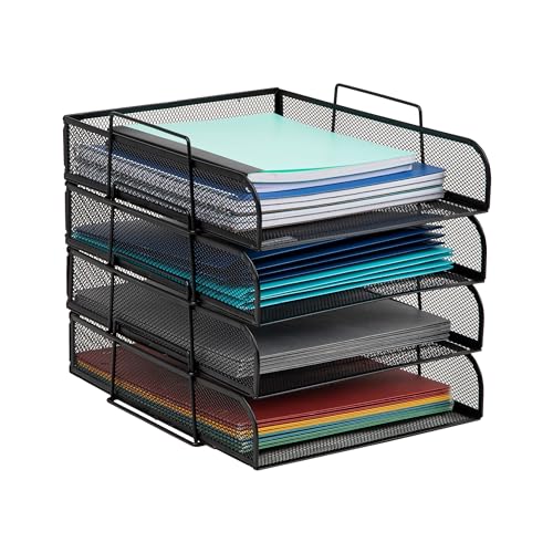 Mind Reader Stackable Paper Tray, Desktop Organizer, File Storage, Office, Metal Mesh, 10.5" L x 13.5" W x 11.25" H, 4 Pcs., Black - color: Classic Black