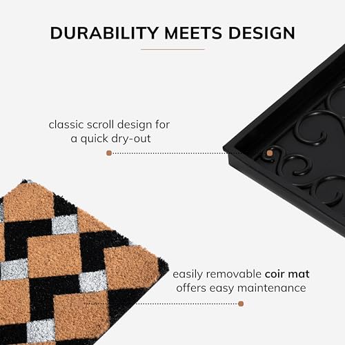 Anji Mountain Rubber Boot/Shoe Tray with Coir, Fits 4 Pair (46.5"" Wide), Tan and Black Chevron Insert (AMB0BT4F-011) - color: Tan and Black Chevron Insert, size: 46" x 14" x 1.5"