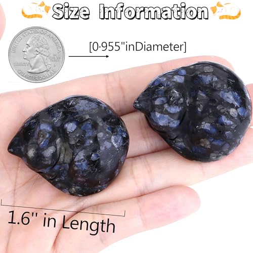 QINJIEJIE Blue Labradorite Cat Crystal Natural Healing Stone Sleeping Cat Statue Stone Figurine 1.6''Carved Polished Gemstones Decors Office Room Home Desk Decoration for Men Women Lovers - color: J-bule Labradorite, size: 1.5 inches