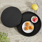 Round Wood Serving Tray, Solid Wooden Decorative Tray Non-Slip Tea Coffee Table Tray Snack Plate Food Meals Serving Tray with Raised Edges for Home Decor Kitchen Restaurant (9.5inch, Black) - size: 9.5"